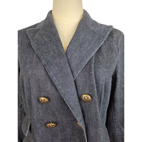 Lauren Jeans Co Ralph Lauren Petite PL Blue Denim Double Breasted Jacket Blazer - Picture 4 of 13